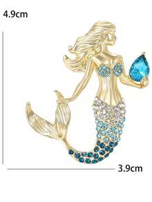 Vintage Style Rhinestone Mermaid Brooch Gradient Color Cartoon Character Accessory Pin Cross-Border Fashion Jewelry - Gold - View 6