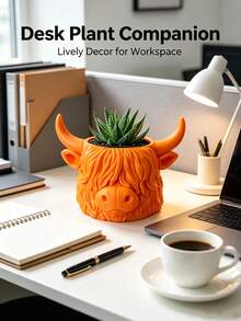 1pc Highland Cow Plant Pot, Cute & Interesting Design, Suitable For Small Plants Or Succulents, Halloween Christmas Decoration For Desk Or Window Sill Shelf, Best Gift For Animal Lovers - Multi-color - View 4