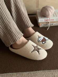 XIXITIAO Cute Star Puppy Fuzzy House Slippers, Warm Closed‑Toe Home Slippers With Soft Sole For Indoor Use - Apricot White - View 8