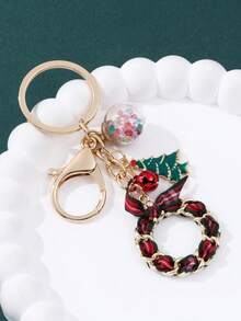 1pc Exquisite Creative Beautiful Christmas Rhinestone Snowflake Bell Ribbon Oil-Drip Alloy Keychain Christmas Series Theme Fashion Pendant Holiday Commemorative Gift For Friends And Family - Multicolor - View 3