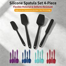 4pcs Silicone Scraper Set, Heat Resistant Non-Stick Spatula, Home Baking Scraper, Baking Mixing Cream Spreader, Kitchen Gadget - Black - View 2