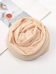 2pcs Women Headscarf Hairband Hat Set, Multi-Functional Cap Cover, Middle Eastern Festival Style, Elastic Base Chiffon Headscarf Hat Combination, Casual - Beige - View 4