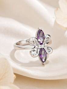 1pc Fashion Creative Horse Eye Shaped Synthetic Zirconia Women's Ring, Halloween Party Gift, Suitable For Daily Wear - Purple - View 2