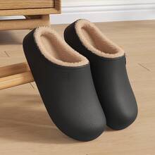 MAOLI Water-Resistant Thick Fleece Lining Perforated Clogs, Fashionable Durable Breathable Round Toe Solid Color Half-Cover Home Slippers, Unisex - Black - View 8