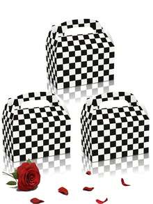 12pcs Black & White Checkered Gift Boxes, Racing Theme Party Snack Boxes, Party Favor Boxes, DIY Gift Bags, Triangle Snack Boxes With Handles, Suitable For Birthday Party Decoration, Halloween, Christmas Decoration - A - View 3
