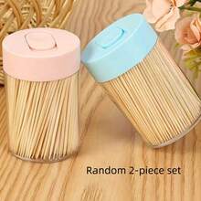 4pcs (300pcs Toothpicks + Container), Natural, Single-Use, Cylindrical Container With Flip Cover, Suitable For Home, Restaurant And Hotel Use, Random Color - Multicolor - View 10
