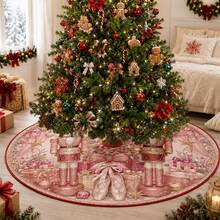 1pc Patterned Christmas Tree Skirt, Elegant Color Holiday Decor, 5 Sizes, Unisex Holiday Gift, Suitable For Home And Party Christmas Home Decoration - Pink Nutcracker - View 9