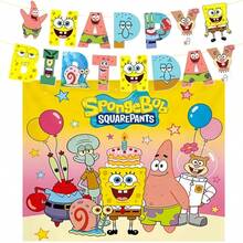 SpongeBob SquarePants Cartoon Sponge Square Sponge Theme Birthday Banner Backdrop Decoration Set, Birthday Party Decoration Arrangement - Multicolor - View 9