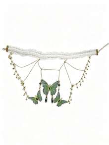 1pc Vintage Fashion Personalized Y2K Metal Butterfly Pendant Tassel Leg Chain Women's Party Jewelry Gift - Mint Green - View 14