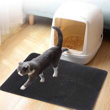 Anti-Splash Double Layer EVA Cat Litter Mat, Double Layer Honeycomb Design Pet Cage Cleaning Mat Waterproof Urine-Proof Cat Litter Collection Mat, Cat Litter Box Mat, Cat Supplies, Dog Supplies, Rabbit Supplies, Halloween Christmas Decoration Please Measure Cat Litter Box Size Accurately And Refer To Size Chart Before Purchase - Black - View 13