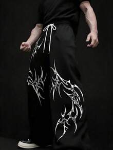 Men's Black All-Season Minimalist Printed Outdoor Sports Casual Flare Pants - Black - View 2