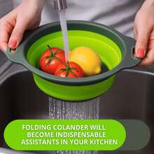 Collapsible Silicone Colander With Plastic Handles - Round Foldable Kitchen Strainer, Space-Saving Multifunctional Portable Drain Basket, Perfect For Draining Pasta, Vegetables And Fruit - Green - M (Green) - View 7