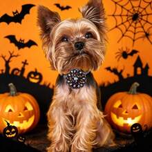 Random 6pcs/Set Halloween Theme Pet Accessories, Handmade Ribbon Flower Pet Neck Bow Collar, Pumpkin Spider Ghost Pattern Decorative Bow Tie, Suitable For Small Dogs And Cats Holiday Party Dress Up - Multicolor - View 6