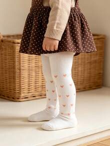 4/1pc/Pack Baby Girls Heart Jacquard Tights, Spring/Autumn Large PP Crotch Infant Leggings, Multi-Color Versatile Toddler Tights - Multicolor - View 8