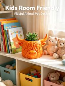 1pc Highland Cow Plant Pot, Cute & Interesting Design, Suitable For Small Plants Or Succulents, Halloween Christmas Decoration For Desk Or Window Sill Shelf, Best Gift For Animal Lovers - Multi-color - View 2