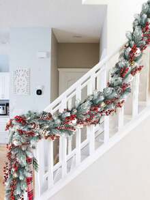 1/20pcs 6ft Artificial Christmas Pine Wreath, Winter Greenery Garland, Suitable For Holiday Season Fireplace Mantel, Table Runner, Centerpiece Decor - White Green - View 8