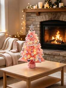 Desktop Mini Christmas Tree With LED Lights, Artificial Small Christmas Tree With Star Top And Hanging Ornaments, Home Office Christmas Party Tabletop Holiday Centerpiece Decoration - One Size - View 2