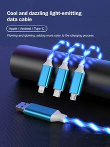 LED發光Type-C快充數據線、Type-C充電數據線、USB-A轉Type-C充電數據線，以及3合1 USB-A轉Type-C/Lightning/Micro充電線，1m/3.28ft/39.37in與1.2m/3.9ft/47.24in，USB-A轉Type-C，相容於華為/Android手機，通用旅行/居家/辦公/車用數據線 - 彩色 - 查看 5