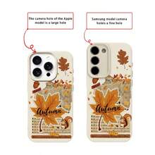 1pc TPU Material Squirrel Maple Leaf Vintage Autumn Fragment Pattern Phone Case Suitable For IPhone 17 Pro Max/17/16 Pro Max/15/13/12/11/ S20 FE/A15/S24/A55/ Note 11/Note 12/Note 13 Pro Full Coverage Anti-Drop Soft Shell Phone Protective Cover - White - View 7