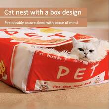 Snack Box Cat Bed Pet Cat Dog Bed, Rectangular Fully Enclosed Cookie Box, All-Season Pet Bed, Best Gift For Animal Friends - Multicolor - View 7
