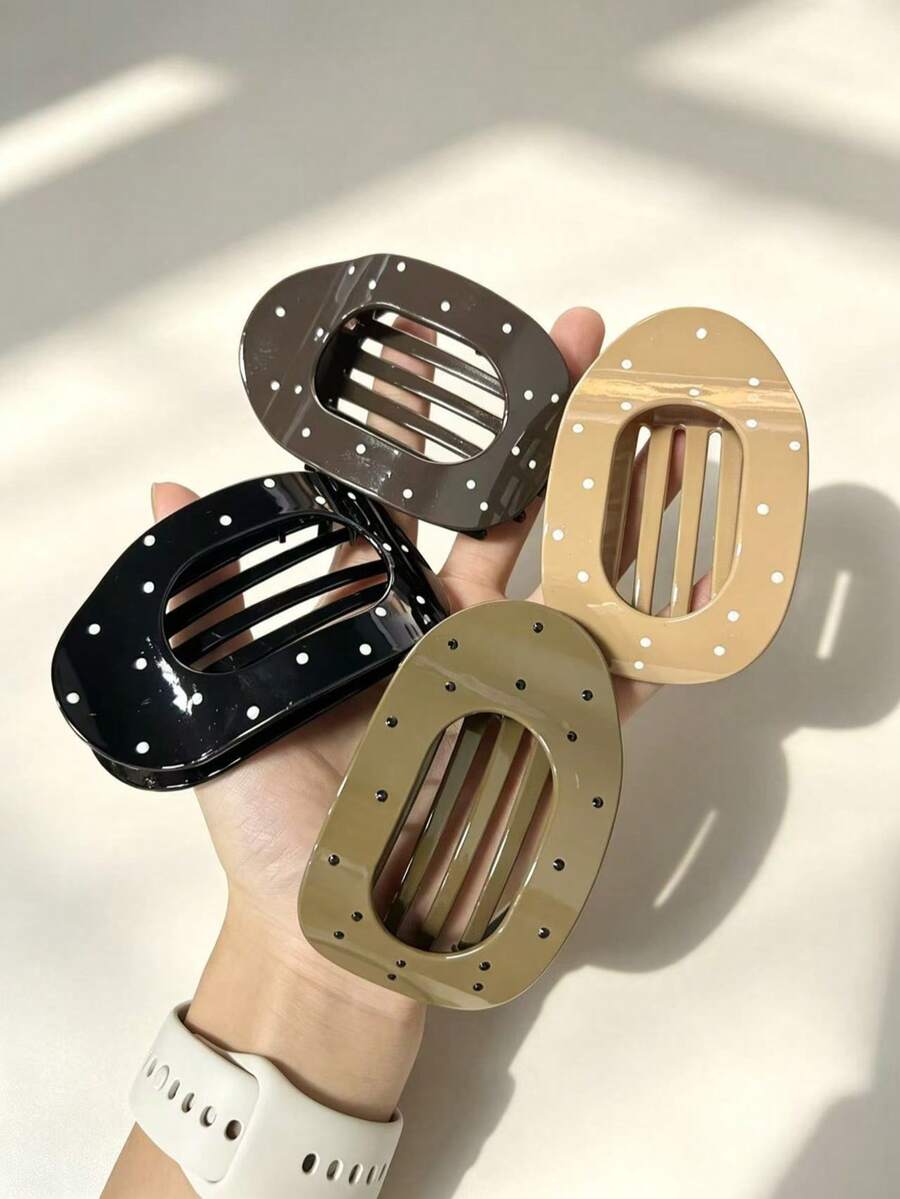 4/1pc Vintage Oval Polka Dot Flat Hair Clips, Multi-Functional Shell Alligator Hair Clips, Suitable For Daily Wear, Fashionable And Versatile - Multicolor - View 1