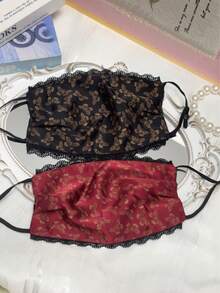 1pc Women's Black Lace Butterfly Face Mask, Breathable Decorative Mask For Daily Wear - Multicolor - View 6