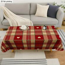1pc Soft Fashionable 2D Flat Tablecloth, Machine Washable And Easy To Clean, Red And White Plaid Heart Pattern, Vintage Cozy Style, Multi-Functional Solid Color Tablecloth - Perfect For Birthday Parties, Weddings And Christmas Gatherings - B - View 5