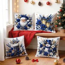 4pcs/1pc Blue Christmas Decorative Pattern Pillow Case Without Insert, Single-Sided Printed Pillow Case, Suitable For Living Room Bedroom Home Decor, All-Season Pillow Case - Multicolor - View 10