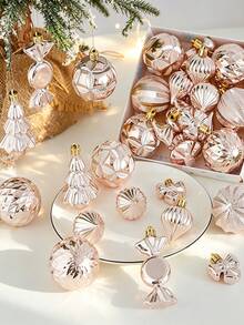 18-Piece Christmas Tree Ornament Set With Sparkly Plastic Ornaments, Suitable For Christmas, Party Decorations, Scene Setups, Holiday Decorations, Room Decorations, Home Decorations, Office Decorations, Themed Party Decorations, Christmas Decorations, Christmas Balls. - Multicolor - View 4