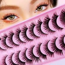10 Pairs 3D Exquisite False Eyelashes, Fluffy And Lightweight, Cat Eye Style, Suitable For Party, Daily Makeup, Natural Anime Style - Black - View 11