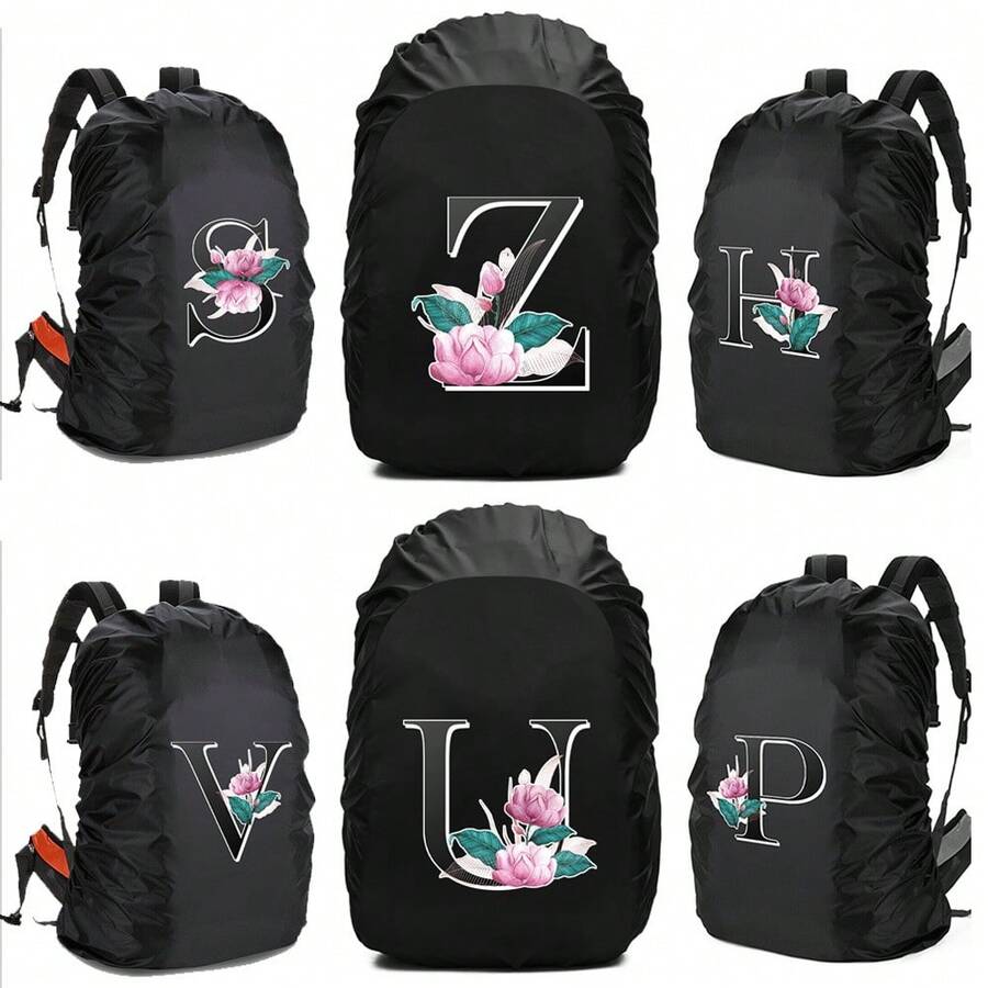 Backpack Rain-Proof Cover Large-Capacity Foldable Hiking Backpack Dust And Sun Protection Cover Suitable For Hiking Camping Mountaineering Outdoor Activities Initial Name 26 Letters Pattern - Black 60L - View 1