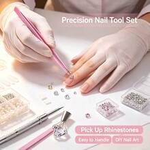 2pcs Nail Art Rhinestone Pickup Tool Set, Dual-Head Wax Dotting Pen & Anti-Static Pink Tweezers, Suitable For Nail Rhinestones, Beads, Crystal Decoration, Jewelry Making, Handmade DIY Nail Supplies - Reacher Grabber - View 5