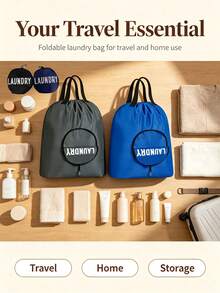 Extra Large Capacity Drawstring Foldable Laundry Bag, Includes Multi-Purpose Transparent Storage Bag, Rectangular Woven Clothing Storage Bag, Suitable For Home & Travel, Includes Shoe Storage Bag - Multicolor - View 5