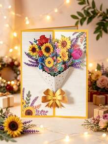 Custom 3D Floral Design, Foldable Premium Paper Art, Holiday Greeting Card, Suitable For Family, Relatives And Friends, Desktop Decor, Holiday Commemorative Gift, Used For Holiday Greetings - Single Piece - View 3