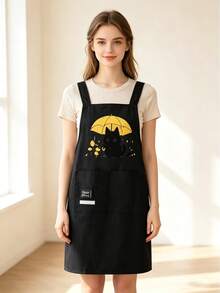 Cute Cat Print Black Apron With Double Pockets, Cross-Back Design For Comfortable Wear Without Shoulder Pressure, Multiple Adorable Cat Patterns Available. Durable And Practical Fabric, Suitable For Home Cooking, Baking, Crafting And Housework, Ideal For Housewives And Cooking Enthusiasts, Oil-Resistant And Water-Repellent, Combining Aesthetics And Functionality, Highly Attractive Protective Apron For Home Kitchen Use. - Multicolor - View 4