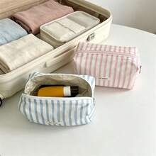 Striped Makeup Bag, Large Capacity Portable Toiletry Storage Bag, Minimalist Floral Stationery Pouch - Multicolor - View 6