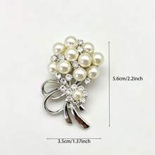 Elegant Faux Pearl Bouquet Brooch, Sparkling Rhinestone Bow Brooch, Women's Suit Dress Accessory Gift - Pearl - View 4