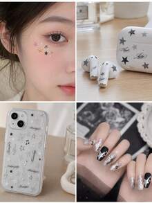 1 Metal Nail Art Luxury Sticker, Sweet And Cool Y2K Star Note Nail Charm Sticker, Leopard Print Star Jewelry Nail Art Sticker - Multicolor - View 3