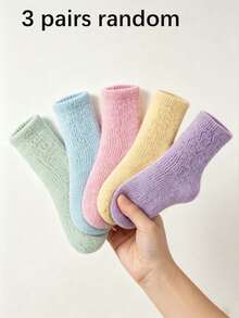 1/3 pares de calcetines unisex de media caña multicolor, calcetines de pantuflas esponjosos para mujer para calidez en el hogar, calcetines de media caña para dormir en invierno, suaves y amigables con la piel - Multicolor - Ver 8