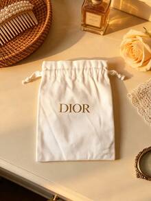 Portable Soft White Drawstring Storage Bag, Reusable, Jewelry & Cosmetics Dust-Proof Bag, For Personal Use Or As A Gift - DIOR Dust-Proof Bag - White - View 4