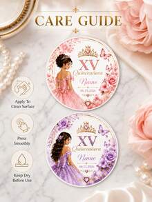 11/20/40pc Personalized Custom Birthday Name Date Round Sticker,Custom Princess Floral Butterfly Self‑Adhesive,Jar Envelope Birthday Party Sticker - Multicolor - View 9