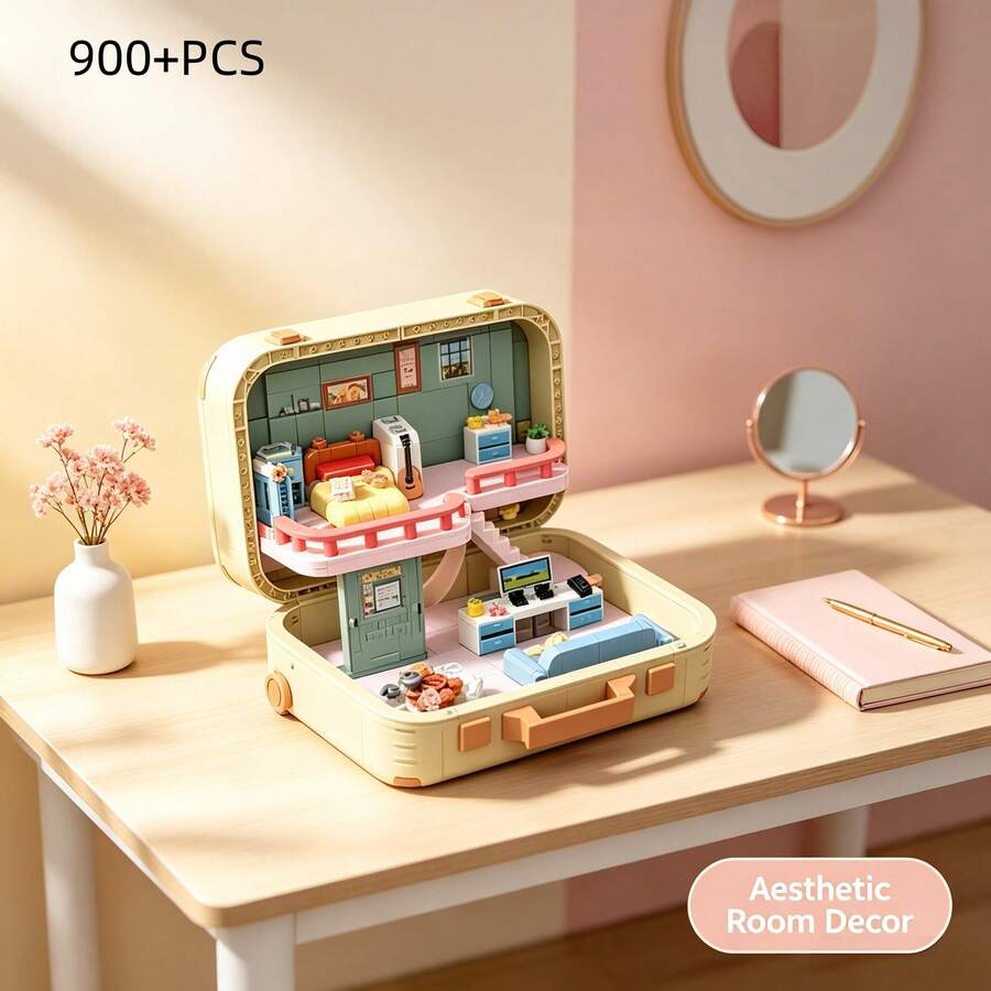 900+ Pieces Dollhouse Building Blocks Set, Expandable Open Design Two-Story Mini House, With Rich Furniture Accessories, DIY Small Particle Building Blocks Toy, Desktop Decoration, Ideal Gift For Girls On Holidays And Birthdays - Multicolor - View 1