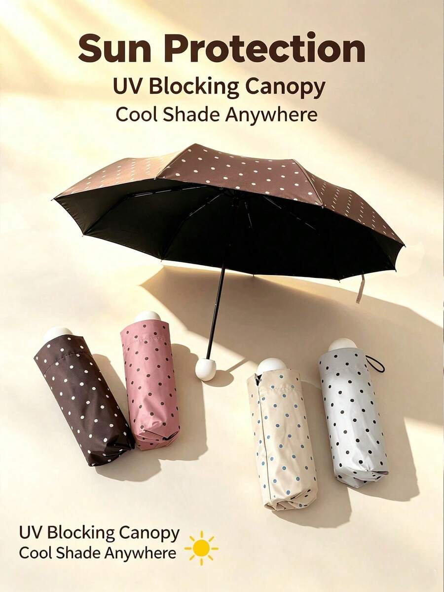 Minimalist Polka Dot Automatic Roll-Up Black Rubber Umbrella, Suitable For Sunny And Rainy Days, Foldable, UV Protection, Women's Parasol, Fashion Capsule Series Umbrella - Multicolor - View 1