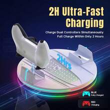 Vertical Dock For P/S/5/Slim/PRO Consoles, With Colorful Lighting And Two Game Controller Charging Ports - View 2