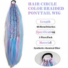 Matte Colorful Rope Ponytail Crochet Hair Extension Hand-Woven Performance Braided Ponytail Wig Hair Tie Hair Band - Multicolor - View 2