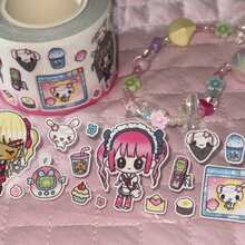 35cm/Loop Cute Y2K Space Girl Character Sticker Die Cut Dispensing Sticker DIY Deco Card Journal Scrapbooking Photo Card Phone Case Collage Supply - Black - View 4