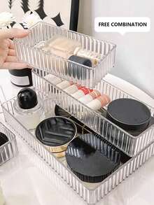 1/5/6/7/10/25pcs Set Transparent Drawer Dividers Cosmetic Storage Box, Vanity Skincare Organizer, Classified Storage Box, Perfume Storage Rack, Lipstick Storage Box, Eyebrow Pencil Storage Box, Also Suitable For Jewelry, Accessories, Hair Accessories And Other Items, Home Decor, Stackable And Freely Combinable Bathroom Storage - Clear - View 6