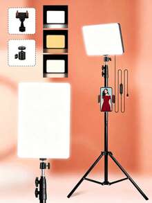 10-Inch Square Full-Screen LED Ring Light With 160cm Adjustable Tripod And Phone Clip, Enhanced Brightness Version, Suitable For Phone And Camera, Battery-Free, 3 Lighting Modes, Ideal For Photography, Video Recording, Selfie, Zoom Meetings, Handheld Selfie, Outdoor Activities, Interviews, Live Streaming, Studio Lighting, Makeup Light And Booth Lighting - A - View 1
