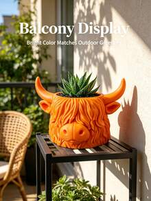 1pc Highland Cow Plant Pot, Cute & Interesting Design, Suitable For Small Plants Or Succulents, Halloween Christmas Decoration For Desk Or Window Sill Shelf, Best Gift For Animal Lovers - Multi-color - View 3