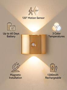 YITUMU Smart Motion Sensor LED Wall Light USB Rechargeable Wireless Night Light 1200mAh Battery 3 Modes Magnetic Wall Light Suitable For Bedroom Cabinet Under Wardrobe Hallway Stairs Bathroom And Baby Room - Square Style - View 2